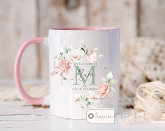 Personalised gift Worlds Best… Mum Nan Nanny Auntie Gran Grandma Sister pink Greenery Wreath Ceramic Mug - Tea mug - coffee Mug - Gift mug
