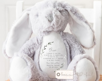 Personalised Promise to Godchild Godson Goddaughter Christening Baptism Gift Baby Girl Boy Godparents Godmother Rabbit Soft Toy Keepsake