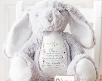 Personalised Godchild Christening Gift: Keepsake Rabbit Bunny Soft Toy Baptism gift Godson Goddaughter from Godparents Godmother Godfather