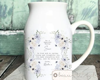 Personalised Thank you gift Mum Mom Nanna Nanny Grandma Friend Sister Auntie Daughter gift Floral Ceramic Small Vase Jug Mug Birthday gift