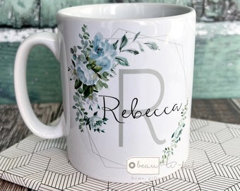 Personalised Name Pale blue floral  Mug