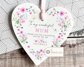 Personalised Mum Mom Mother Nanna Grandma Nanny Nan Gran Granny Gift Sentiment Heart Floral hanging keepsake Mother’s Day Birthday gift