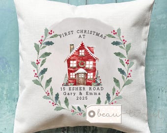 Personalised First Christmas New Home Christmas gift at Address in House New home gift cushion gift Keepsake Gift for New Home