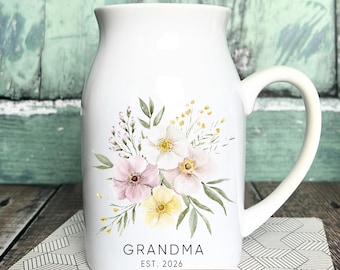 Personalised Mother’s Day Nanna Nanny Mum Auntie Grandma Mama Home Wildflower Floral Ceramic Small Vase Jug Mug Birthday gift Easter