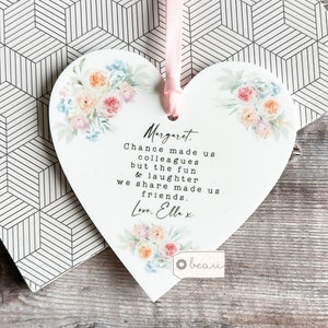 Personalised Chance made us colleagues.. Gift Quote Floral Greenery Design Heart Acrylic Ornament Friend Workmate Friendship Keepsake