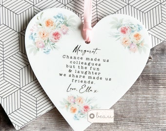 Personalised Chance made us colleagues.. Gift Quote Floral Greenery Design Heart Acrylic Ornament Friend Workmate Friendship Keepsake