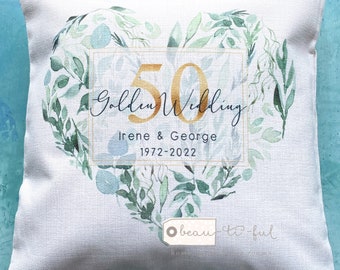 Personalised Wedding anniversary gift 25th 50th Home Quote Greenery heart Design Home Quote Linen Style Cushion cover