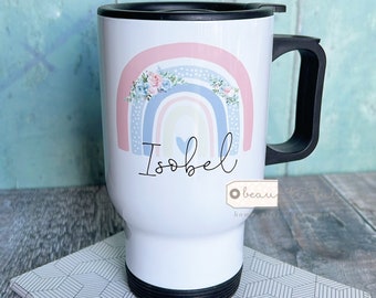 Personalised Travel mug - Friend gift - Travel mug gift - Teacher gift - Insulated hot drink mug - Thermal mug - Rainbow  Mug