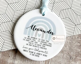 Personalised Christening Baptism gift I Promise Godmother Godfather Godparents Guideparent to Godchild ceramic or acrylic Ornament Keepsake