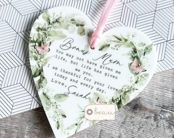 Personalised Bonus Mum Mom Stepmum stepmom Like a mum Thank you Quote Greenery Acrylic Heart Ornament Wedding Keepsake