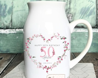 Personalised gift Birthday gift Special Birthday Milestone 21 30 40 50 60 70 Any age gift Floral Ceramic Small Vase Jug Mug Mum Friend Nanny