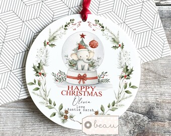 Personalised Happy Christmas gift Tree Elephant Santa Hat Christmas gift Bauble Ornament Keepsake Tree Decoration gift Child Christmas gift