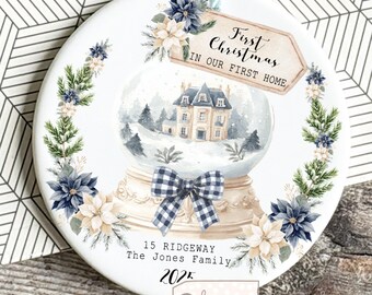Personalised First Christmas New Home Christmas gift at Address in House New home gift Bauble gift Ornament Keepsake Gift for New Home Navy