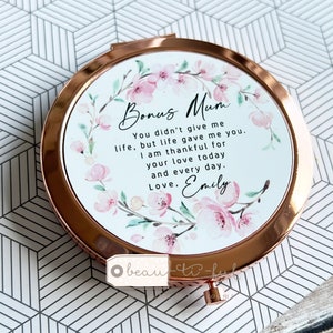 Gepersonaliseerde Bonus Moeder Cadeau Moeder Stiefmoeder stiefmoeder Als een moeder Bedankt Citaat Groen Rond Rose goud Zilver compact Zakspiegel Aandenken