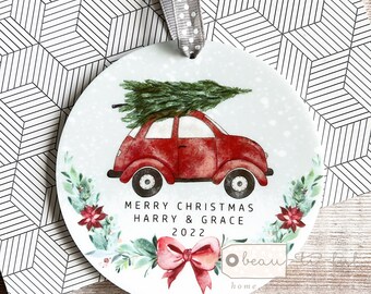 Personalised Merry Christmas Tree Car Christmas gift Bauble Acrylic or ceramic Round Ornament Keepsake Tree Decoration gift
