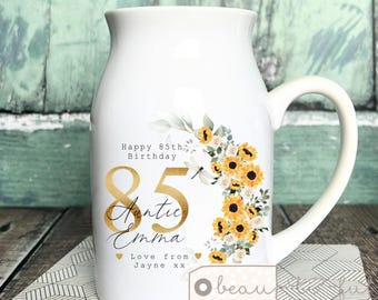Personalised Birthday gift Special Birthday Milestone 21 30 40 50 60 70 Any age gift Sunflowers Floral Ceramic Small Vase Jug Mug gift mum