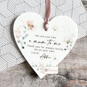 Personalisierter Bonus Mama Mutter Stiefmutter Stiefmutter Wie eine Mutter Danke Zitat Wildblumen Greenery Acryl Herz Ornament Hochzeitsandenken