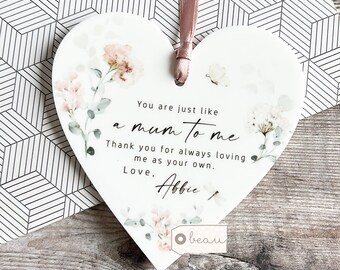 Personalised Bonus Mum Mom Stepmum stepmom Like a mum Thank you Quote wildflowers Greenery Acrylic heart Ornament Wedding Keepsake
