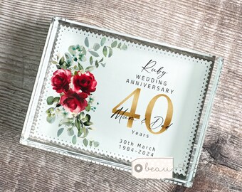 Personalised Wedding Anniversary Gift Names Mr & Mrs 25th 50th 1st 40th Ruby Greenery Freestanding block Decoration Ornament Keepsake