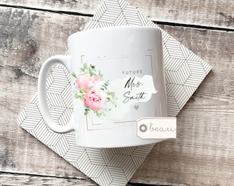 Personalised Future Mrs Mug Greenery Wreath Wedding Bridal Shower Gift  Bride to be gift Engagement gift Ceramic Mug - Tea mug - coffee Mug