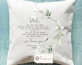 Personalised Father’s Day gift Dad gift Daddy Grandad Grandpa Personalised quote cushion Linen Style Cushion Thank you gift Special Dad gift