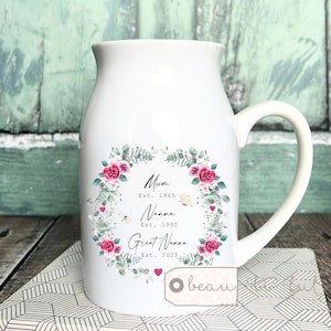 Personalised Mum, Grandma, Great Grandma gift Nanna Nanny Gran Granny Peach Floral Ceramic Small Vase Jug Mug Birthday gift Mother’s Day