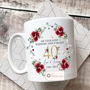 Personalisierte Rubin Jubiläumsbecher Geschenk, Mr & Mrs, 40 40, Ehepaar Geschenk, Hochzeitstag Geschenkset, Keramikbecher His Hers