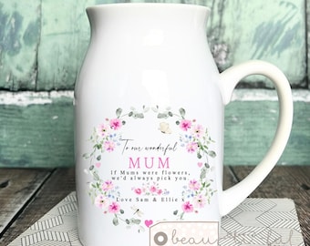 Personalised Wonderful Mum Mummy Nan Nanna Nana Grandma Nanny Flower Ceramic Small Vase Jug Mug Birthday gift Easter