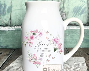 Personalised If … were flowers I’d we’d pick you Mum Nanna Grandma Home Wildflower Lavender Floral Ceramic Small Vase Jug Mug Birthday gift