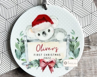 Personalised 1st Christmas Baby Babies Baby’s First Christmas Koala Signpost Design Acrylic Round Ornament Keepsake Boy child gift