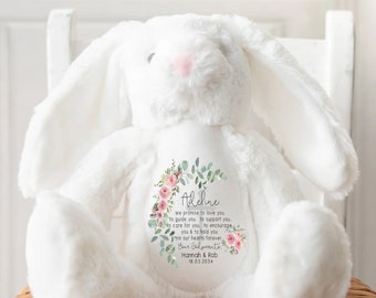 Personalised Promise to Godchild Godson Goddaughter Christening Baptism Gift Baby Girl Boy Godparents Godmother Rabbit Soft Toy Keepsake