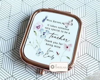 Personalised Special teacher teaching assistant Nursery teacher Mentor Tutor Gift Rose Gold Compact Pocket Mirror