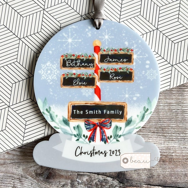 Personalised Family Christmas Gift snow scene Signpost Design Acrylic Snowglobe Ornament Keepsake Bauble Family gift
