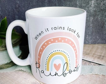 Personalised When it rains look for rainbows Pastel Rainbow Quote Mug - gift mug - cup