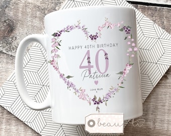 Personalised Floral Birthday Mug, Custom Age Gift, Gift for her, Milestone age gift, Mum Friend Nanny Grandma Nana gift