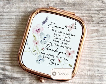 Personalised It’s not what we have in life Quote Wildflower floral Square Rose Gold Compact Pocket Mirror Keepsake