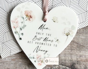 Personalised Only the best mums get promoted Pregnancy reveal announcement wildflowers Greenery Acrylic heart Ornament Keepsake