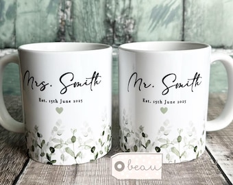 Personalised Wedding Mugs gift set Mr & Mrs Bride Groom Just Married Gift Mug Hubby Wife Ceramic His Hers Mugs Anniversary Bridal couple