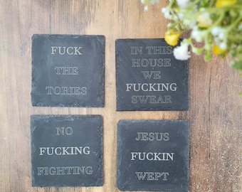 Slate Coaster Rude Personalised Slate Coaster Laser Engraved Swear Words Cussing Custom ...