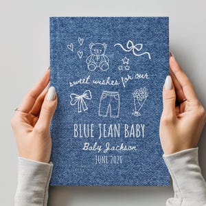 Personalized Blue Jean Baby Shower Guest Book,custom letters to baby book,denim baby memory book, baby keepsake journal,wishes for baby book