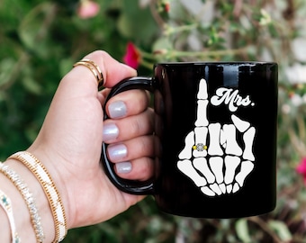 Married AF Mug,Mr And Mrs Mug,Bride Skeleton Hand,Couple Coffee Mug Set,Goth Bride Gift,Skeleton Wedding,Goth Wedding,Halloween Wedding,Mugs
