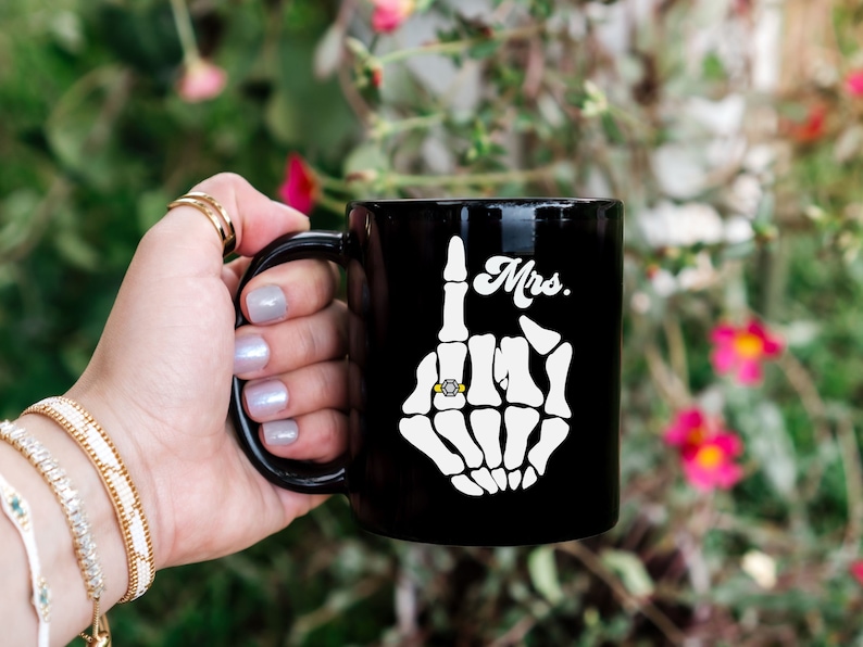 Married AF Mug,Mr And Mrs Mug,Bride Skeleton Hand,Couple Coffee Mug Set,Goth Bride Gift,Skeleton Wedding,Goth Wedding,Halloween Wedding,Mugs