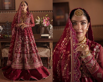 Maroon Lehenga with Sharara Pakistani Indian Wedding Party Dress Bridesmaid Dresses Desi Outfit Punjabi Suit Unstitched, Custom Stitched