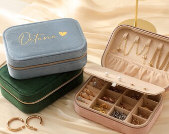 Personalized Jewelry Box • Wedding Favors • Custom Name Velvet Travel Jewelry Case • Personalized Bridesmaid Bridesmaid Gift • Birthday Gift