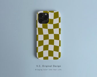 iPhone 17 Groovy Check iPhone Case Olive Green,  iPhone 17 15 14 Plus Case, iPhone 17 13 12 11 Pro Max Case