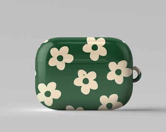 Green Floral AirPods Case With Keychain, Hard Plastic AirPods Case, AirPods 2gen 3gen Pro Pro2 Case Cover