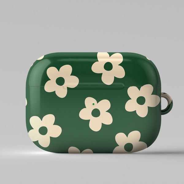 Green Floral AirPods Case With Keychain, Hard Plastic AirPods Case, AirPods 2gen 3gen Pro Pro2 Case Cover