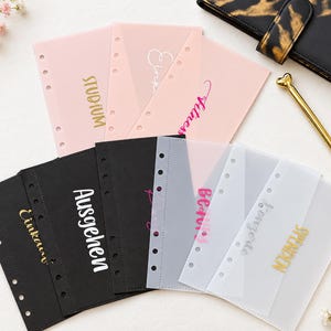 Budget Umschläge A6 – Frosted, Transparent, Puder Rosa, Schwarz – personalisiert oder blanko – Hüllen ohne Zipper für Planner, Cash Stuffing