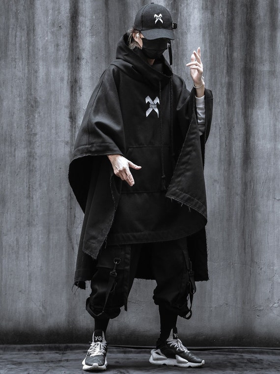 saferido Black Oversized Hoodies Man Clothing Casual Punk Oversized Hoodies Men Sweatshirts New Spider Web Grunge Gothic Hooded
