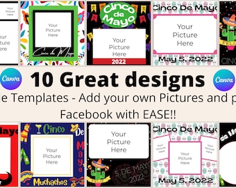 Facebook Photo Templates, Cinco de Mayo, Digital download, Editable template, Canva Template, Holiday, Margarita, Tacos,